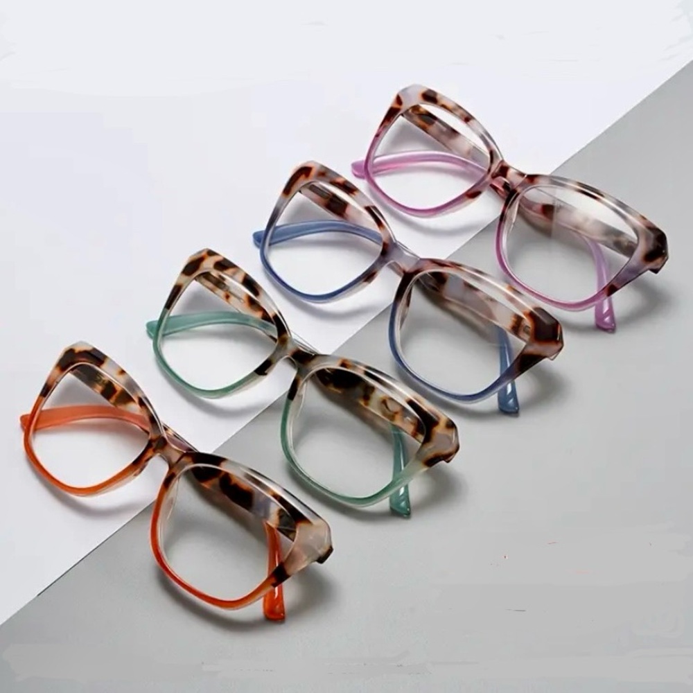 Tortoiseshell Frame Glasses Set Purple Blue Green Orange +2.50